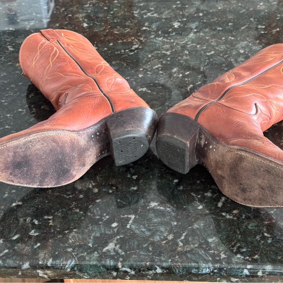 Tony Lama Brown Leather Cowboy Boots men’s size 8D vintage - Picture 3 of 9